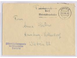 Feldpostbrief mit Maschinen-Werbestempel  Danzig 5  12.2.40 "Kauft Winterhilfswertzeichen", Absenderstempel  Fähnrichskompani