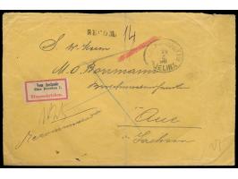 Steindruck 4 x 2 Kr. gelb und 4 x 3 Kr. grün (eine Marke beschädigt) in waagerechten Paaren rückseitig auf  Einschreibbrief  