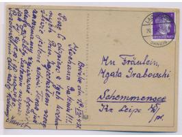 aptierter Stempel  Ladekopp ... Danzig  20.7.43 auf Ansichtskarte "Jäger ME 109 ..." mit 6 Pf. Hitler nach Schemmensee, Bedar