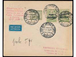 Polnische Post,  Mischfrankatur 2 x 5 Gr. mit Polen-Flugpost 20 Gr. auf Luftpost-Drucksache nach Warschau, Stempel Gdansk e 1