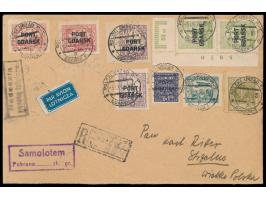 Polnische Post,  Luftpost-Einschreibbrief nach Strzelno, Mischfrankatur Port Gdansk / Polen, Gesamtfrankatur 100 Gr., dabei 1