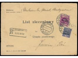 Polnische Post: &nbsp;50 Gr. (1925) mit 5 Gr. (1929) auf &nbsp;R-Postauftrag &nbsp;mit Stempel &nbsp;Gdansk e &nbsp;6.8.32 na