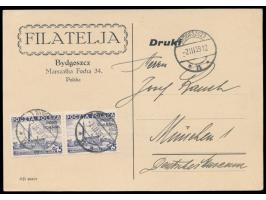 Polnische Post,  2 x 5 Gr. auf Drucksachenkarte mit Stempel  Bydgoszcz  2.3.39 nach München
Stichwort: Polen
