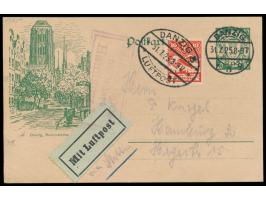 Bildganzsache  10 Pf. mit  Bild Marienkirche,  Zusatzfranktur 10 Pf. Flugpost, als  Luftpostkarte  nach Hamburg, Stempel Danz