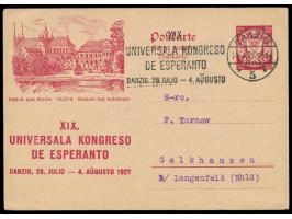 Esperanto-Bildganzsache  20 Pf. mit Bild  "Oliva - Schloß und Kirche" , Sonderstempel Danzig 5 25.7.27 "XIX. Universala Kongr