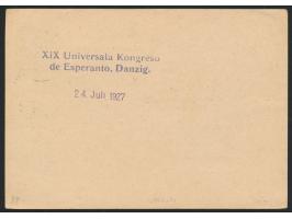 Esperanto-Bildganzsache  20 Pf. mit Bild  "Oliva - Schloß und Kirche" , Sonderstempel Danzig 5 25.7.27 "XIX. Universala Kongr