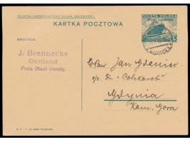 Polnische Post,  Ganzsache 15 Gr. (Werbetext "Telefon Miedzymiastowy ...", Stempel  Gdansk 1  24.10.36, nach Gdynia, Bedarf
