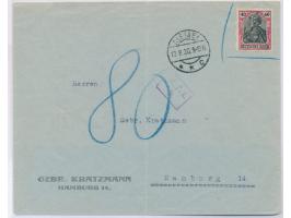 mit 40 Pf. Germania (Firmenlochung "K") vorausfrankierter Rückumschlag (senkrechter Mittelbug) nach Hamburg, Frankatur nicht 