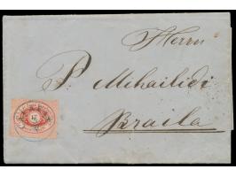 D.D.S.G. &nbsp;17 Kr. rot (Zähnung unten kurz) auf Faltbrief mit blauem Stempel &nbsp;Calafat &nbsp;3.5.(1867) nach Braila, m