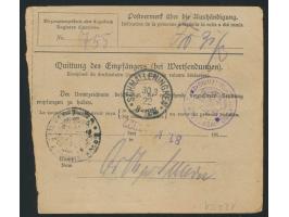 Paketkarte  mit Dt. Reich 4 M. und 5 M. auf 75 Pf. von  Gumbinnen  27.3.22 nach Schmalleningken, Ankunftstempel  Schmallening