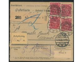 Paketkarte  mit Dt. Reich 8 x 10 M. von Hannover 2 10.10.22 nach Memel, Z2 Zollamtlich geprüft, rückseitig Dienstsiegel Pr. H
