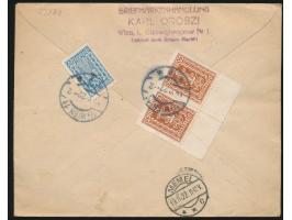 Luftpost-Eilboten-Einschreibbrief  aus Österreich via Prag  nach Memel,  Flugpostmarken und Freimarken beidseitig frankiert, 