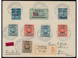 Litauische Besetzung: die ersten zwei Sätze auf Auslands-Eilboten-Einschreibbrief in die Schweiz, Stempel  Drawöhnen / Memelg