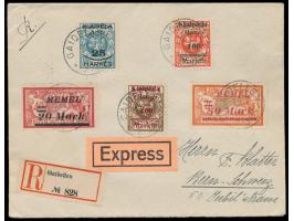 Auslands-Eilboten-Einschreibbrief in die Schweiz, Gesamtfrankatur 625 M., Einkreisstempel  Gaidellen  27.2.23, Ankunftstempel