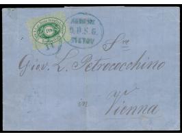 D.D.S.G. &nbsp;10 Kr. grün auf Faltbriefhülle nach Wien, Ovalstempel &nbsp;Agentie D.D.S.G. Sistov &nbsp;und Datum-Stempel 7.