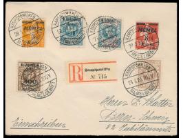 Auslands-Einschreibbrief in die Schweiz, Gesamtfrankatur 451 M., Stempel  Kampspowilken / Memelgebiet  28.3.23, Ankunftstempe