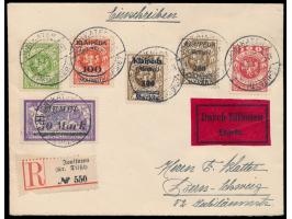 Auslands-Eilboten-Einschreibbrief in die Schweiz, Gesamtfrankatur 980 M., Stempel  Jonikaten / Memelgebiet  31.3.23, Ankunfts