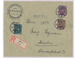 Einschreibbrief mit Dt. Reich-Frankatur 180 M  auf Einschreibbrief mit Stempel  Tilsit 1  30.6.23 nach München, vorderseitig 