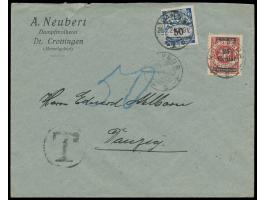 Einzelfrankatur 25 C. auf 100 M auf Firmenbrief von Klaipeda 24.1.24 nach Danzig, unterfrankiert da Auslandsporto, großer T-K