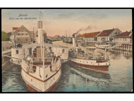 Bahnpost-Ovalstempel &nbsp;Klaipeda - iauliai Pasto Vag. N. 6 8.6.32 auf Ansichtskarte &quot;Memel - Blick von der Karlsbrüc