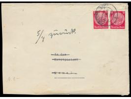 Brief aus Fürstenfeldbruck 23.3.39 an das Postamt Memel, mit violettem L4  "Überdruckmarken sind von deutscher Reichspost nic