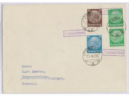 3 x violetter R1  Stonischken  und litauischer Stempel  Stoniskiai  23.III.39 auf Auslandsbrief 2. Gewicht in die Schweiz, Hi