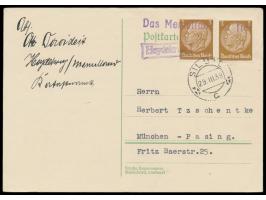violetter Not-1  Heydekrug  mit L1 "Das Memelland ist frei" und litauischem Stempel  Silute  29.3.39 auf Postkarte mit 2 x 3 