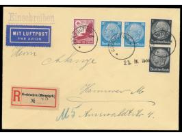 3 x alter  Reichspost-K1 Coadjuthen  ohne Datum und Datum-L1 25.IV.1939 auf Luftpost-Einschreibbrief nach Hannover, Frankatur