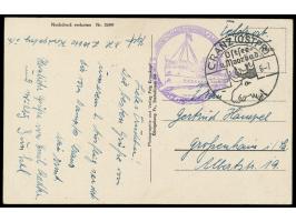 Schiffspost im Kurischen Haff: viol. Bordstempel  "Cranz-Memel-Linie / Reederei Hermann Götz - Königsberg (Dampfer Cranz)"  u