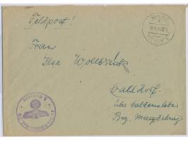 Stempel  Winge über Tilsit   1 a  30.9.40 auf Feldpostbrief nach Vahldorf über Haldensleben, Briefstempel Landes-Schützen-Bat