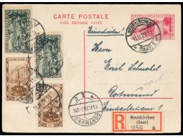 Ganzsachen-Doppelkarte 90 C. mit Zusatzfrankatur &nbsp;2 x 10 C. und 2 x 15 C. als &nbsp;Einschreiben &nbsp;mit Stempel Neunk