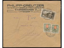40 C. auf Auslandsbrief mit Stempel Saarbrücken 28.3.31 nach Basel, unterfrankiert,  Schweiz-Portomarken  5 Rp. und 40 Rp. fr