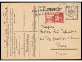 schwedische  Militärpost-Ganzsache  mit Saar-Marke 90 C. als Auslandskarte  nach Italien,  Maschinenstempel Saarbrücken 2 13.
