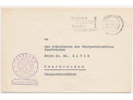 Ortsbrief &quot;Frei durch Ablösung&quot; mit Dienstsiegel &quot;Saarland&quot; an den Präsidenten der OPD Saarbrücken Dr. Ed