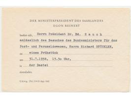 Ortsbrief &quot;Frei durch Ablösung&quot; mit Dienstsiegel &quot;Saarland&quot; an den Präsidenten der OPD Saarbrücken Dr. Ed