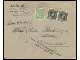 Luxemburg  5 C. und 2 x 15 C. auf Einschreibbrief mit Stempel  Redange s. A.  20.11.14 nach Post bei Attert (Belgien), schwar