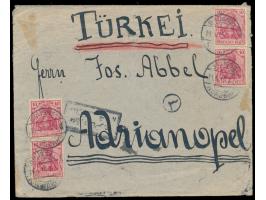 4 x 10 Pf. auf Auslandsbrief 2. Gewicht nach Adrianopel / Türkei, Stempel  Brüssel Nordbhf  19.4.15, Durchgangstempel Galata 