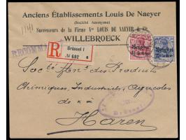 10 C. und 25 C. mit  Firmenlochung "D N / C"  (Louis de Naeyer &amp; Cie) auf Einschreibbrief mit Stempel  Brüssel 1  1.12.15