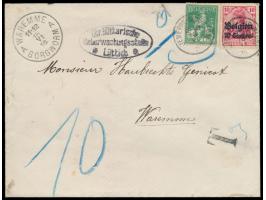 Brief mit Mischfrankatur Dt. Besetzung 10 C. mit ungültiger  Belgien 5 C.  (beanstandet),   Stempel  Jemeppe-sur-Meuse  16.6.