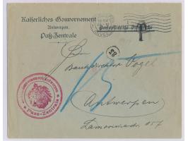 Ortsbrief "Portopflichtige Dienstsache", Absendereindruck  und rotes Dienstsiegel  Kaiserliches Gouvernement Antwerpen / Pass