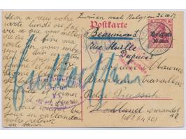 Ganzsache 10 C. mit Stempel &nbsp;Thuin (Belgien) &nbsp;16.10.17 an einen Belgier im Kriegsgefangenenlager Preußisch-Holland,