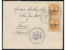 2 x  Ganzsachenausschnitt 8 C.  auf Brief mit belgischem K1  Solre-sur-Sambre  12.2.18 nach Ranee, handschriftlicher Absender