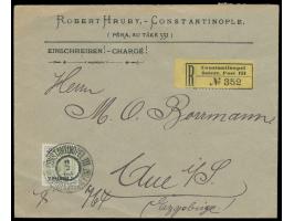 Levante, &nbsp;Einzelfrankatur 2 Pia. auf 20 Kr. (Aufdruck Type II, Zähnung L 12 1/2) auf &nbsp;Einschreibbrief &nbsp;mit Ste