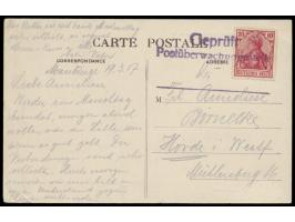 Dt. Reich 10 Pf. auf Ansichtskarte aus  Maubeuge  19.3.17 nach Hörde, Marke mit großem violetten Z3  Geprüft / Postüberwachun