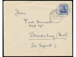 25 C. auf privatem Brief nach Brandenburg, entwertet mit violettem Zweikreisstempel  Postueberwachungsstelle No. 36  (?) und 