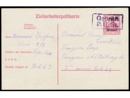 Zivilarbeiterpostkarte 10 C.  mit waagerecht stehendem Absendervermerk, Absender ... Dt. Feldpost 43, an " ... Franzosen-Abte