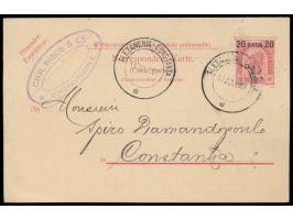 Levante, &nbsp;Ganzsache 20 Para mit Absenderstempel aus Konstantinopel nach Constanta, entwertet mit rumänischen Schiffspost