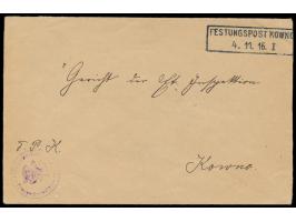 Rahmenstempel  Festungspost Kowno  4.11.16. I auf Dienstbrief mit Briefstempel Forstinspektion ... an das Gericht der Etappen