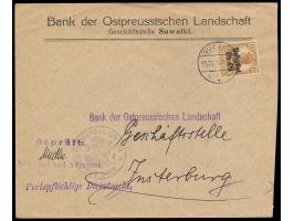 Brief der "Bank der Ostpreussischen Landschaft" mit Stempel  Suwalki  23.11.16 nach Insterburg, violetter Setzkasten-L2  Gepr