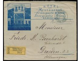 Levante,  Ausgabe 1908: 10 Pa., 10 C. und 2 Pia. als Währungsmischfrankatur rückseitig auf  Reklameumschlag  "Hôtel et Restau